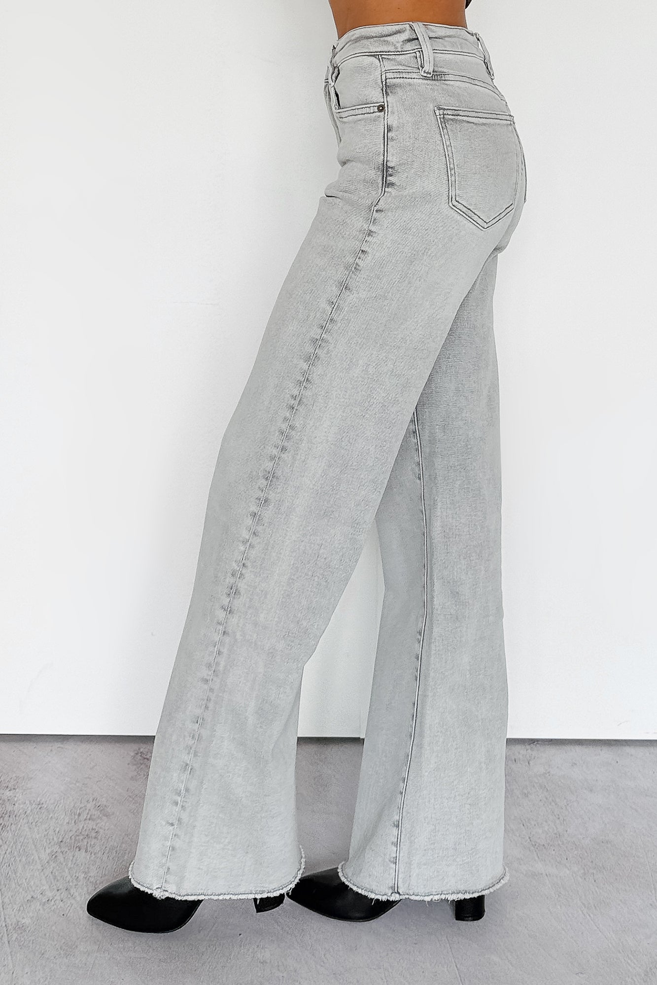 Maybrie Wide Leg Mica Denim Jeans (Platinum Grey)