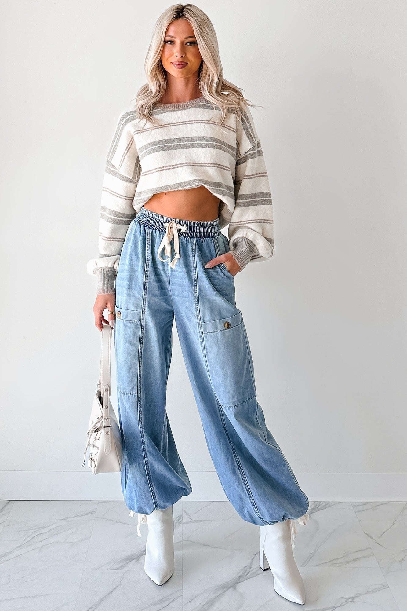 Restless Soul Denim Wide Leg Drawstring Pants (Light)