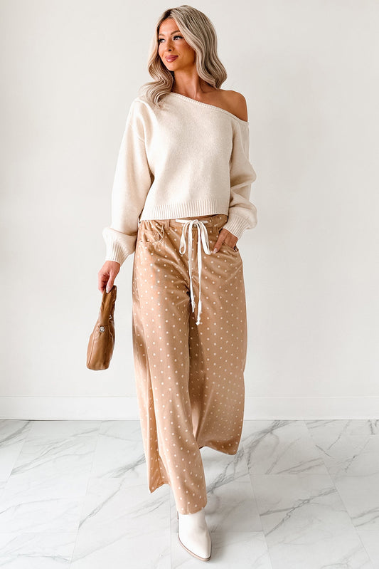 Virgina Drawstring Polka-Dot NoaBoa Pants (Mocha)