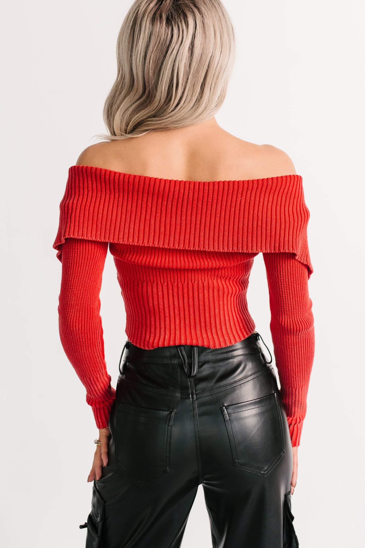 Sweet Spell Off The Shoulder Zip-Up Sweater (Red)