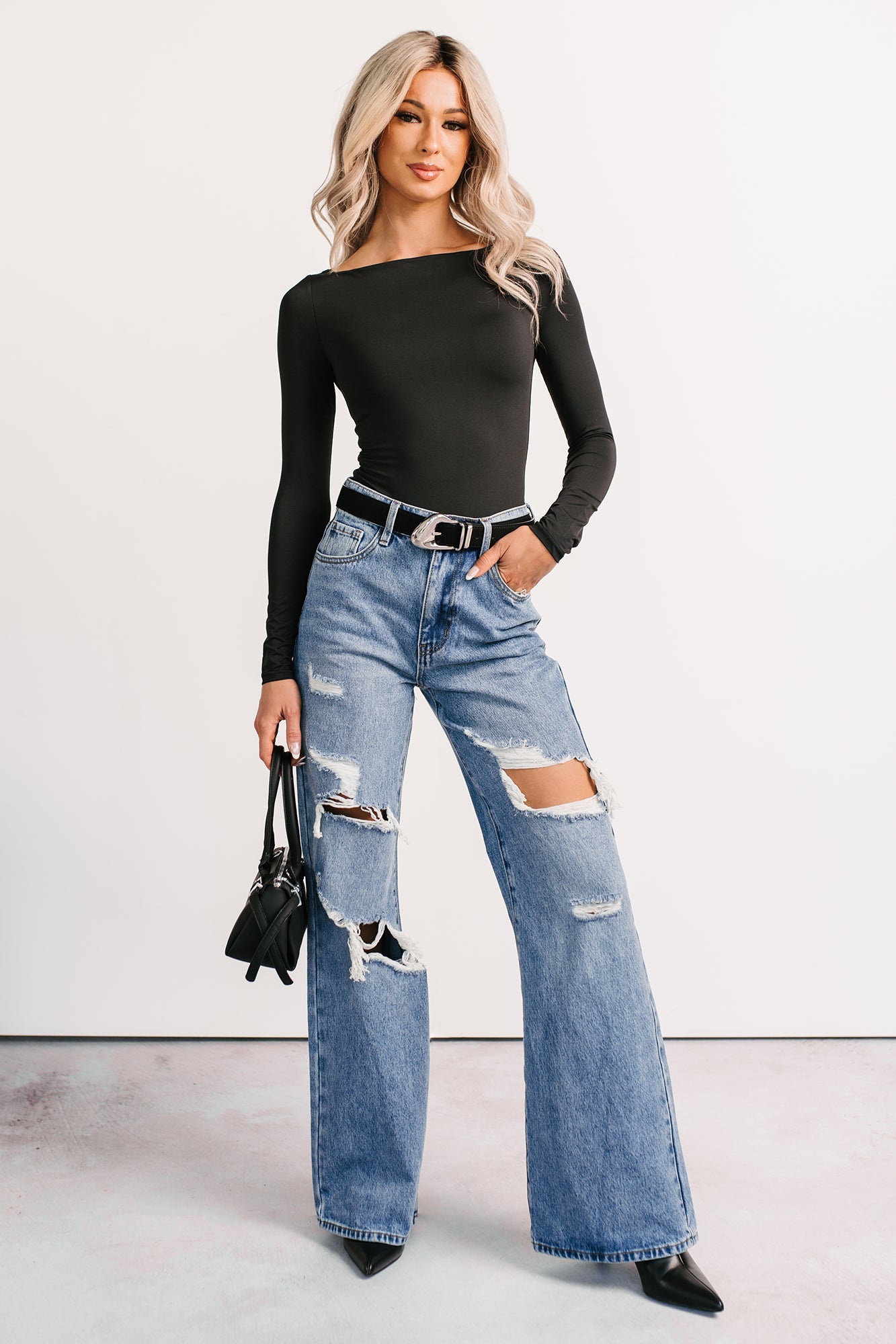 Mylo High Rise Distressed Vibrant Wide Leg Jean (Medium)