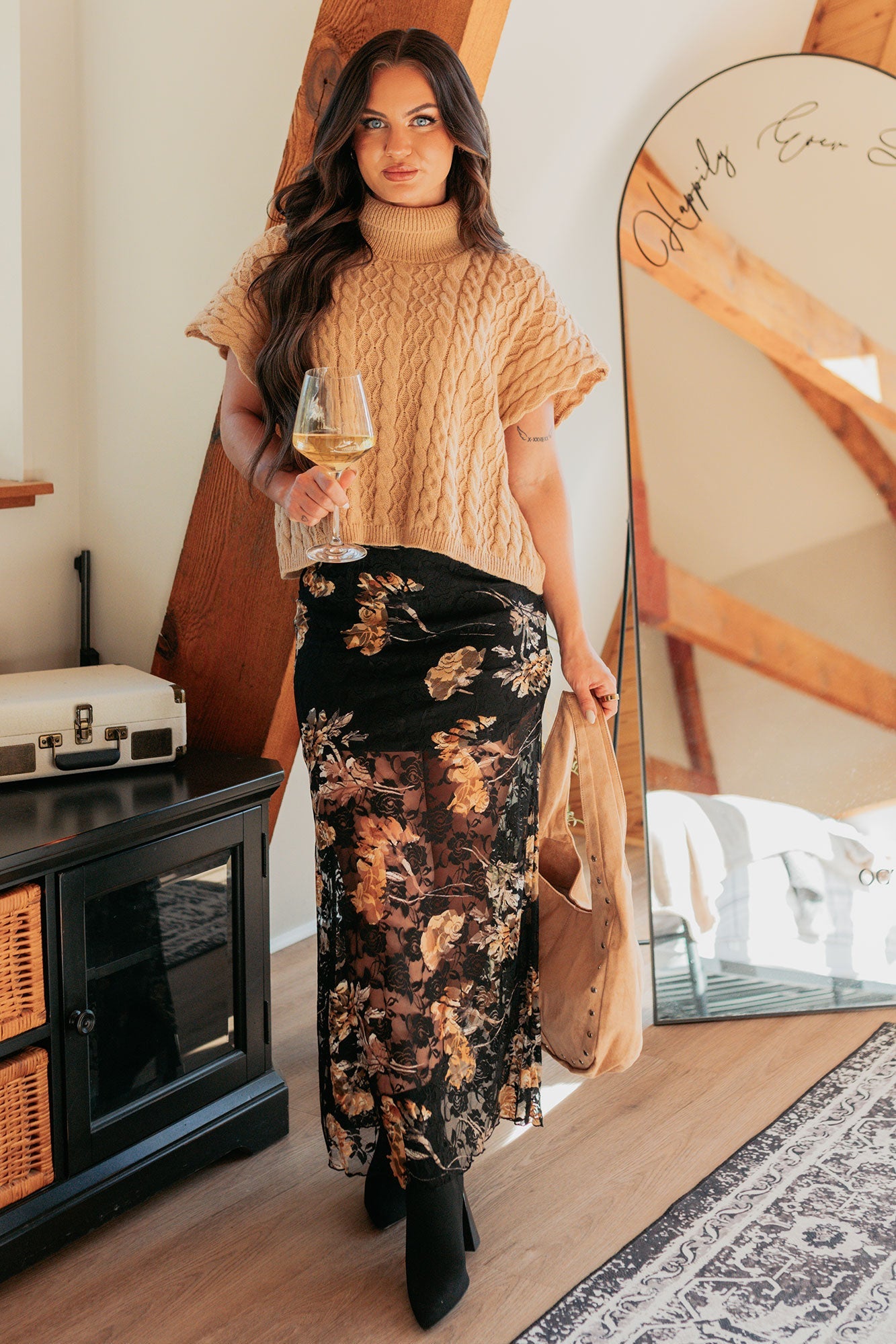 Cozy Escape Short Sleeve Cable Knit Sweater (Taupe)
