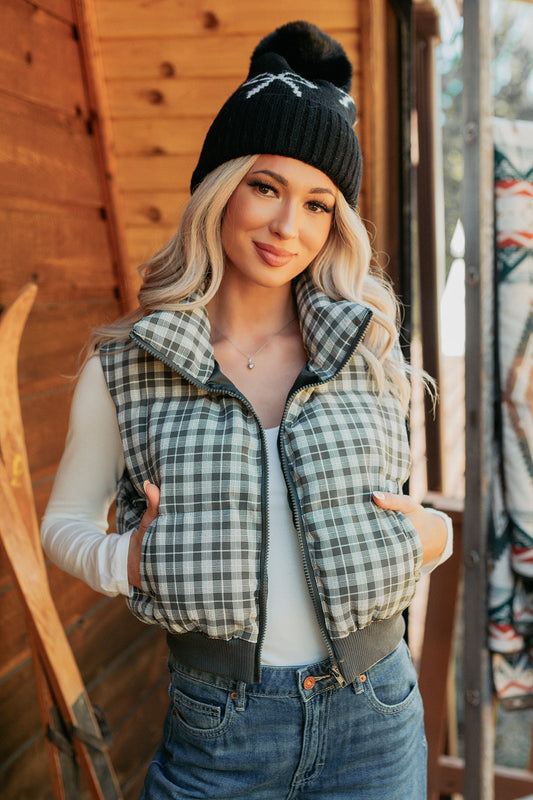 Polished Presence Plaid Puffer Vest (Olive)