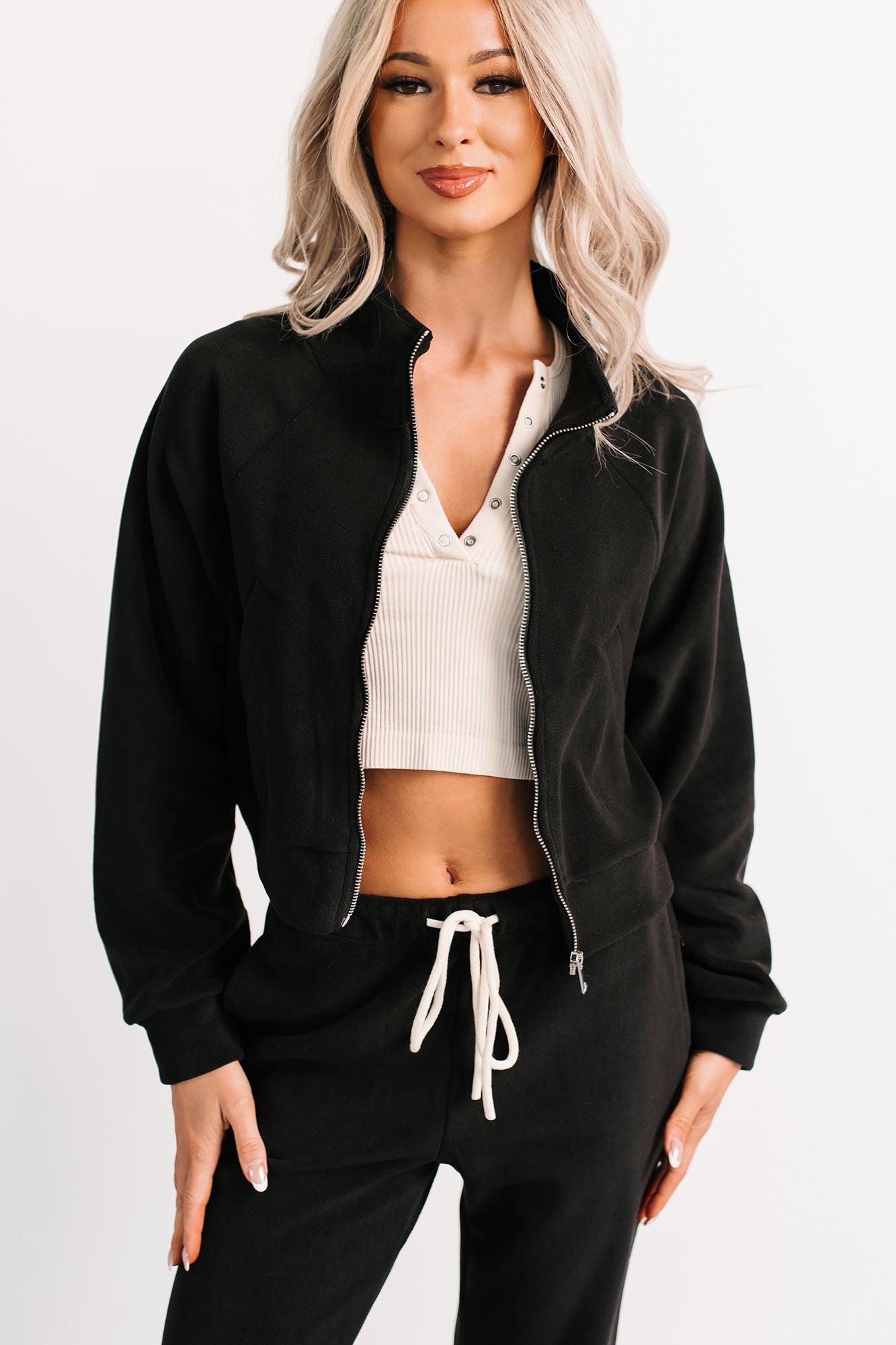 On The Field Fleece High Neck Track Jacket (Black)