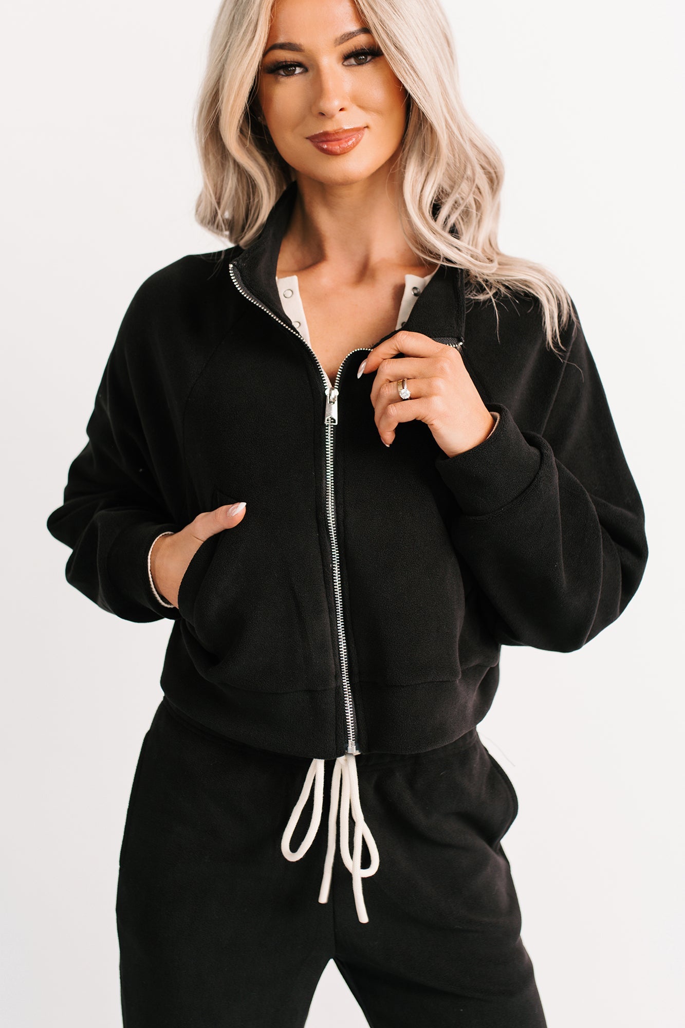 On The Field Fleece High Neck Track Jacket (Black)