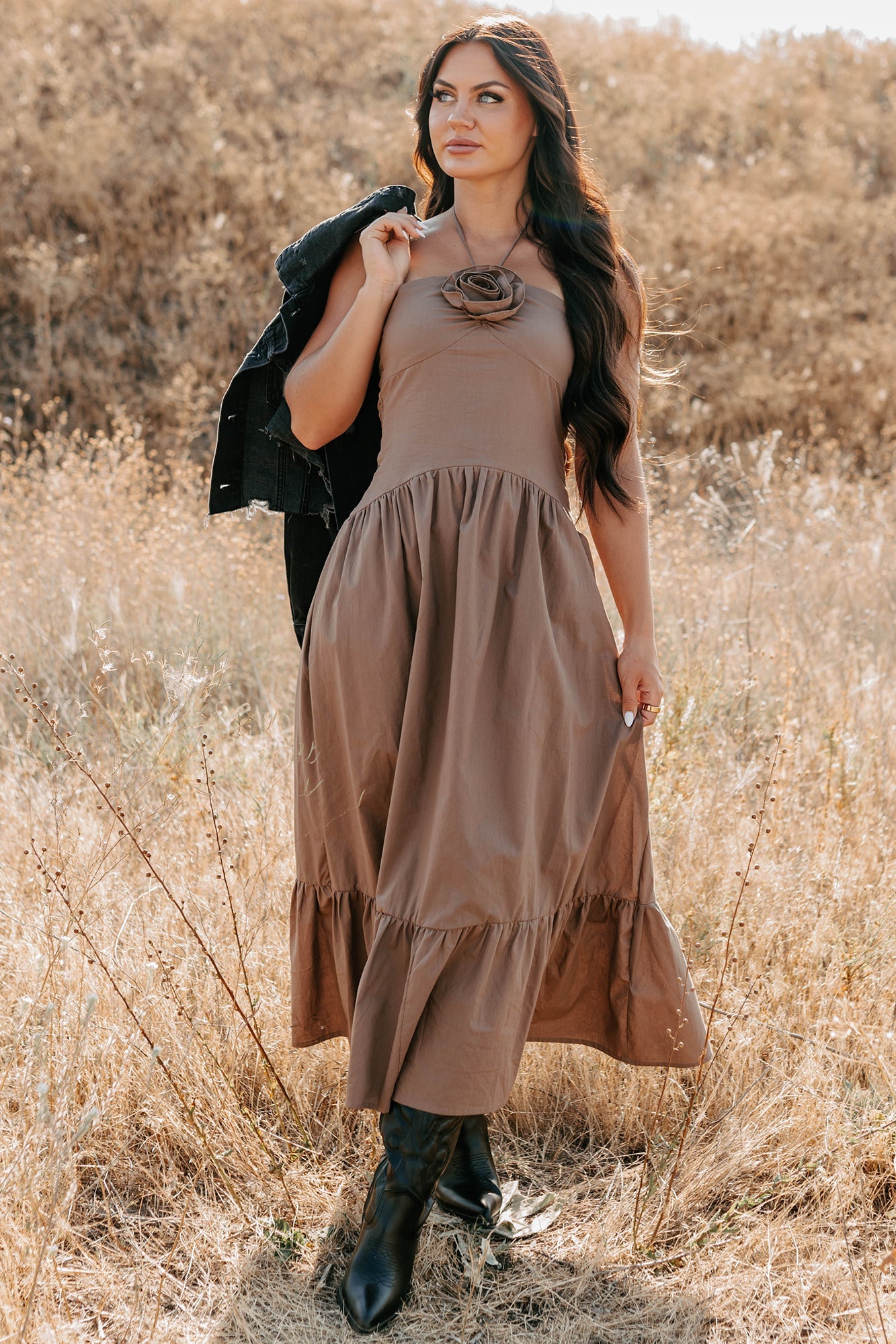 Charming The Night Halter Maxi Dress (Chocolate)