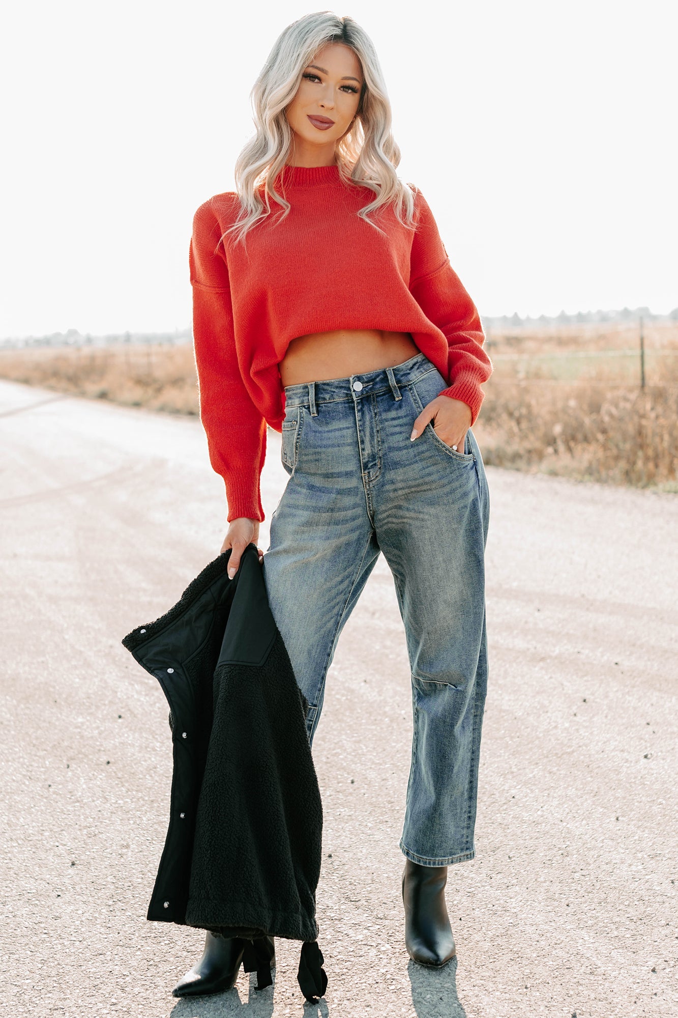 Evening Nest Reverse Stitch Knit Sweater (Red)