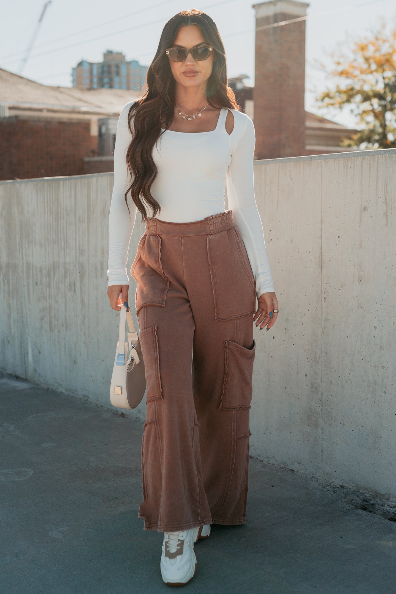 Made Ready Wide Leg Cargo Sweatpants (Chestnut)
