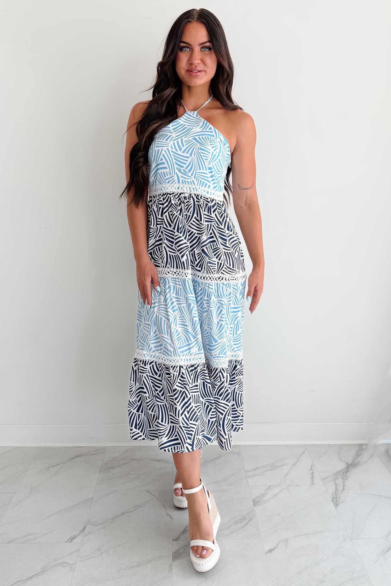 Postcard Hour Halter Maxi Dress (Blue/Navy)