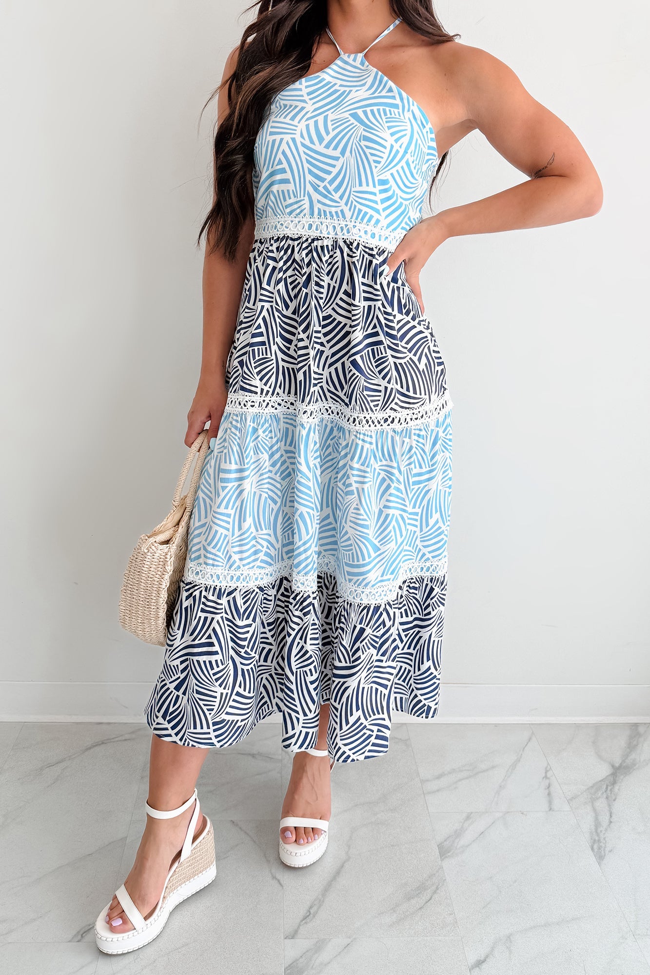 Postcard Hour Halter Maxi Dress (Blue/Navy)
