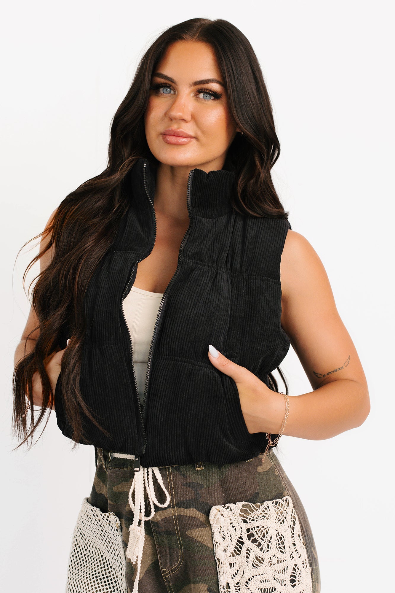Deep Connections Corduroy Puffer Vest (Black)