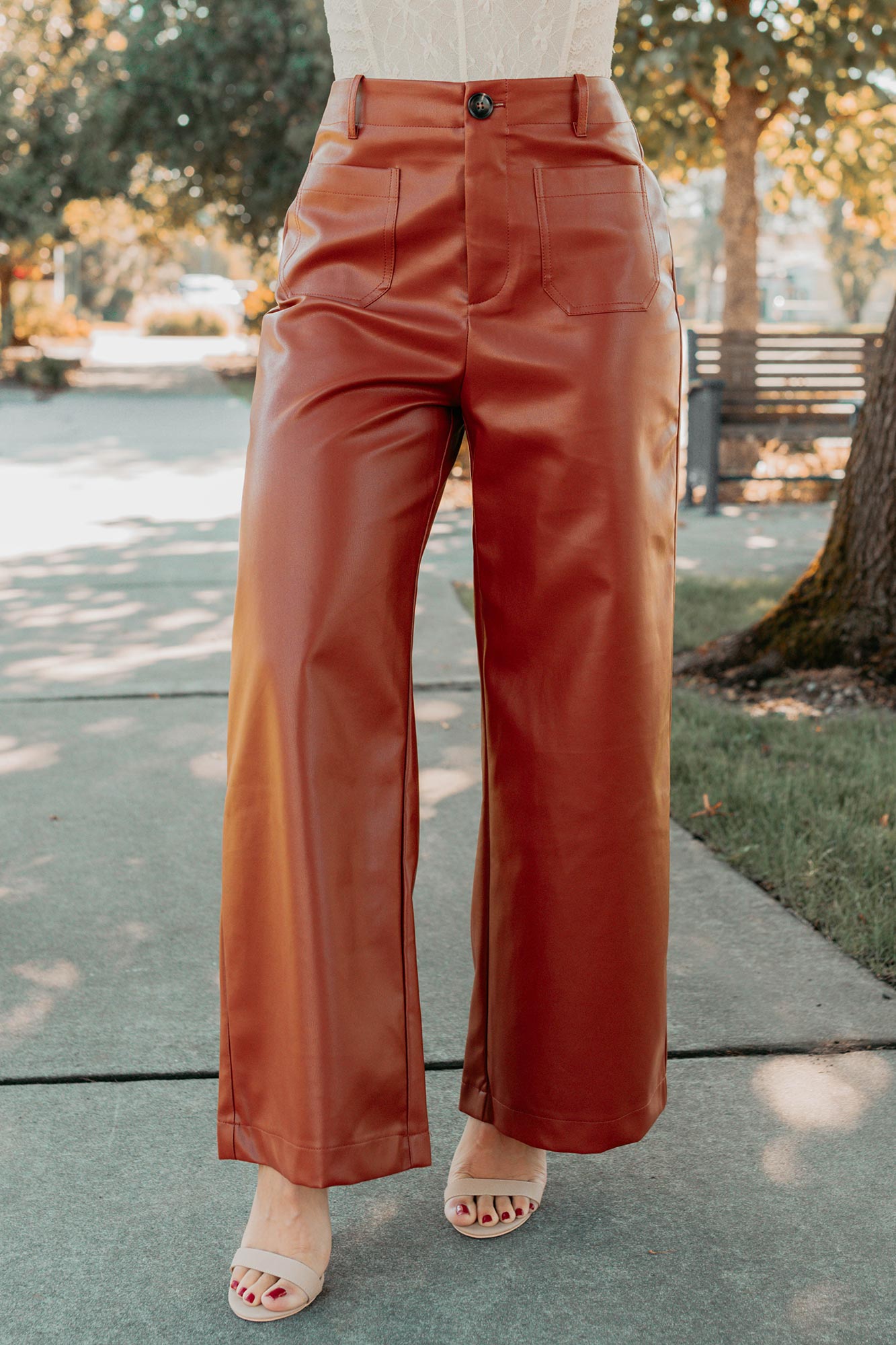More Than Usual Wide-Leg Faux Leather Pant (Camel)