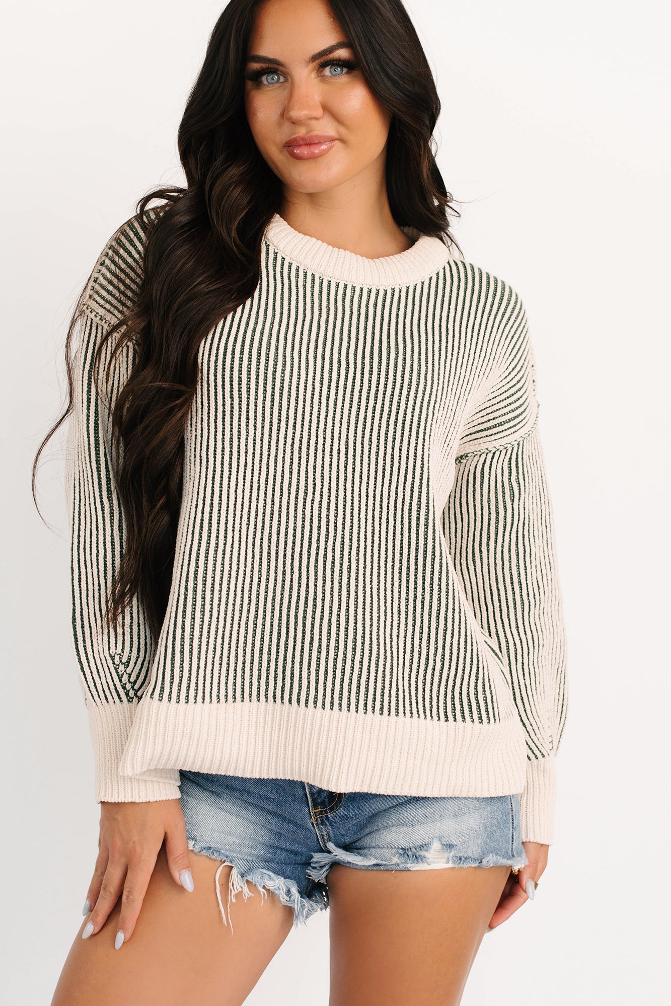 Snug Haven Two Tone Zenana Sweater (Dark Green)