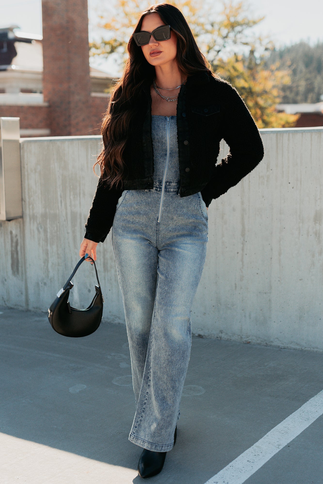 No Worries Here Sherpa Crop Kancan Jacket (Black)