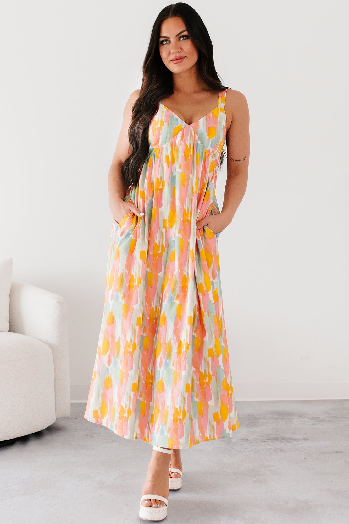 Earn Your Stripes Printed Maxi Dress (Pink/Multi)