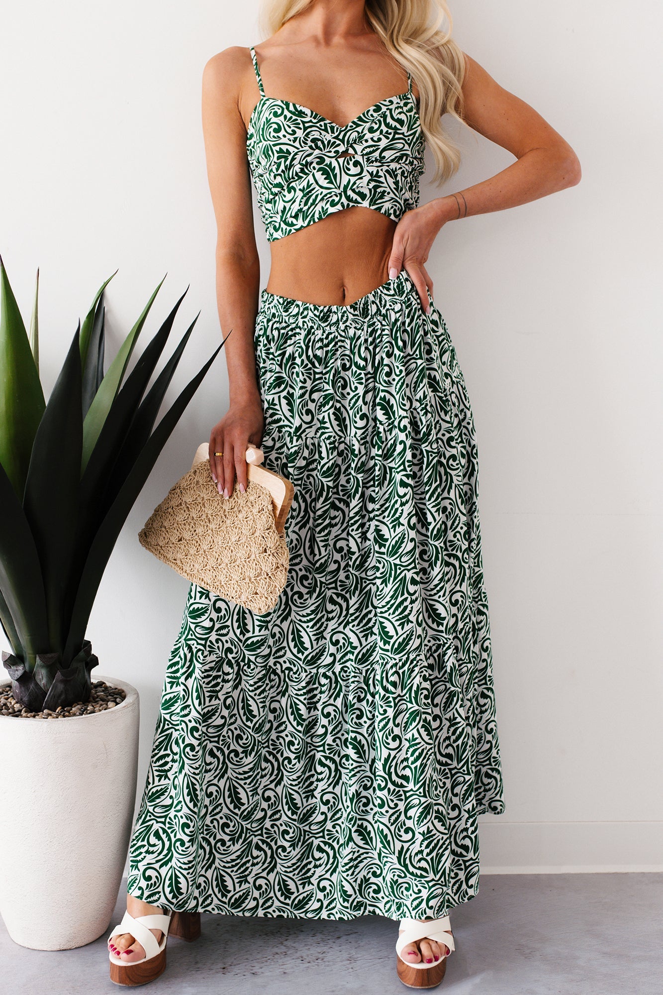 Bouquet Of Bliss Paisley Print Skirt Set (Green)