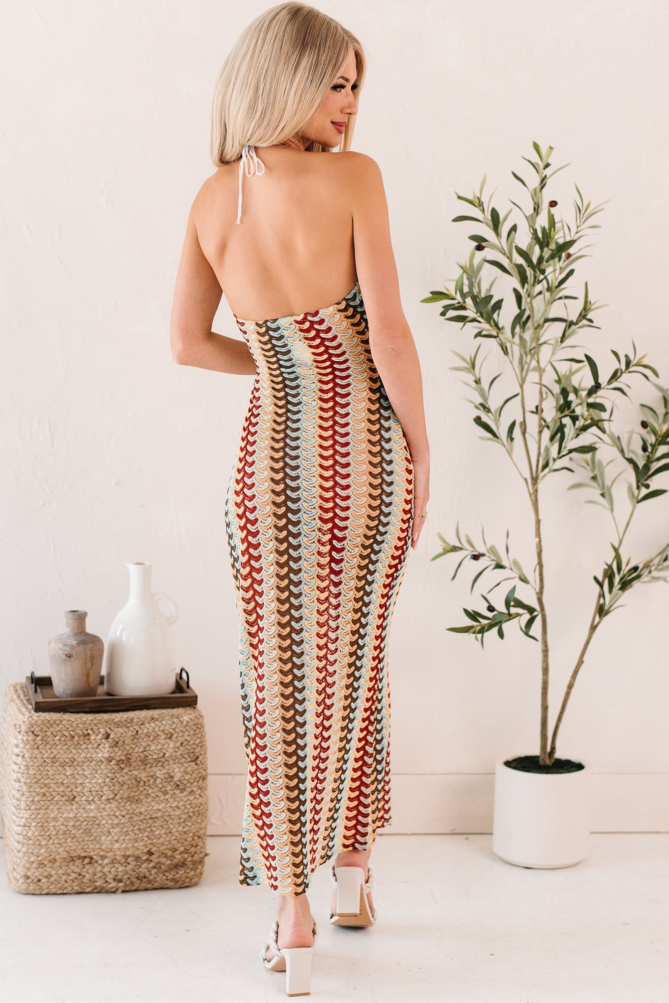 Sunglow State Crochet Halter Maxi Dress (Multi)