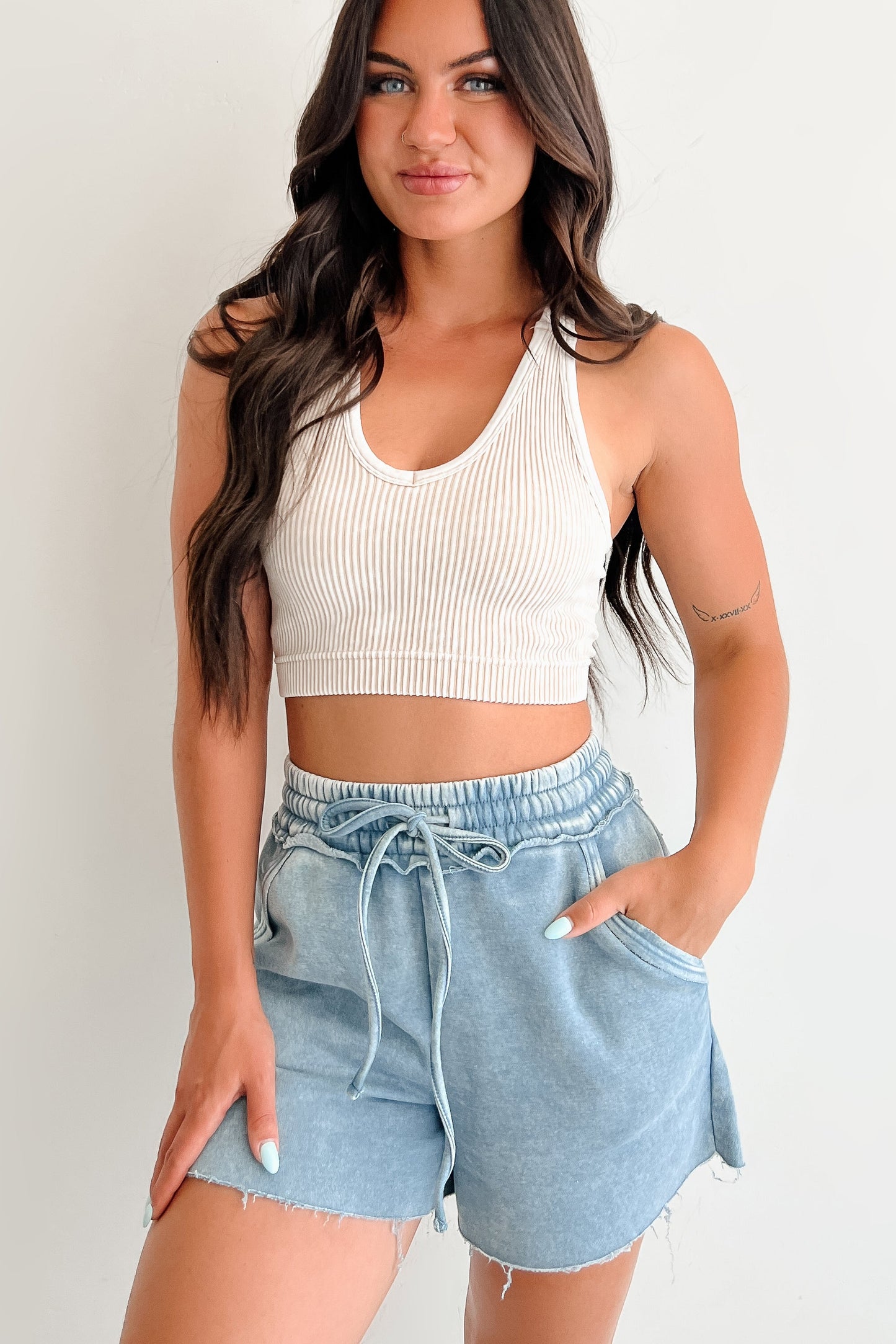 Lead Like Her Ribbed V Neck Zenana Crop Top (Sand Beige)