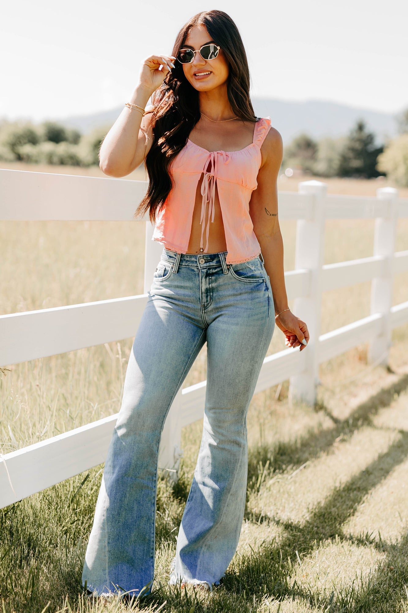 Feel The Rush Floral Tie-Front Top (Light Pink)