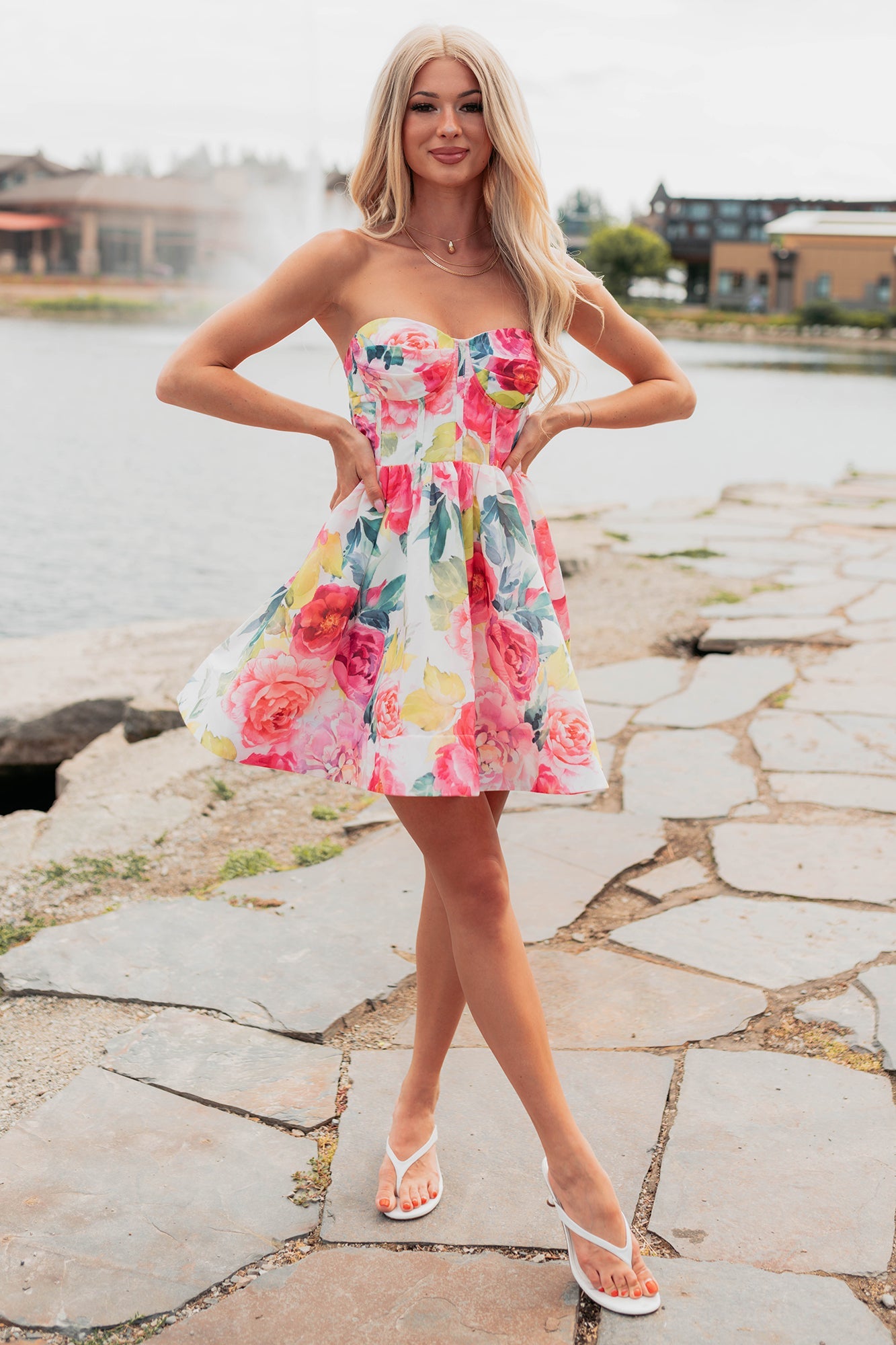 Flora's Garden Strapless Floral Corset Mini Dress (Pink)