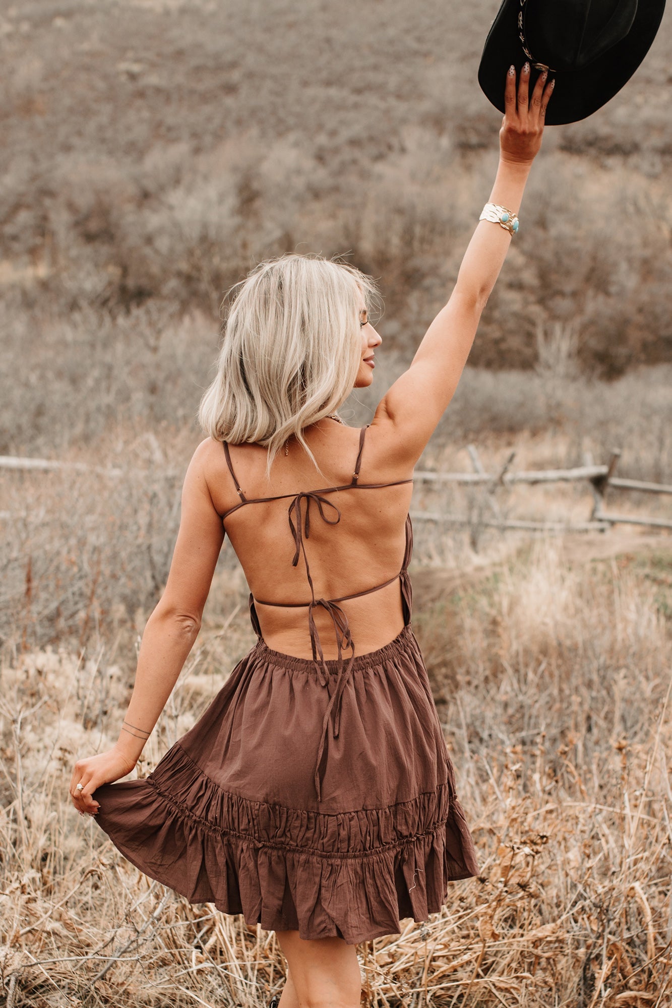Lovely Intent Sleeveless Tiered Mini Dress (Chocolate)