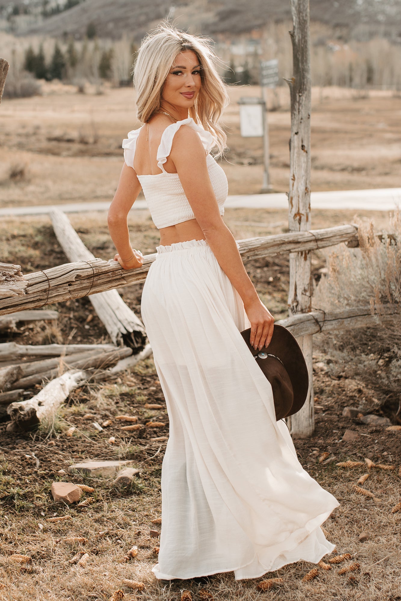 Easy Grace Crop Top & Maxi Skirt Set (Cream)