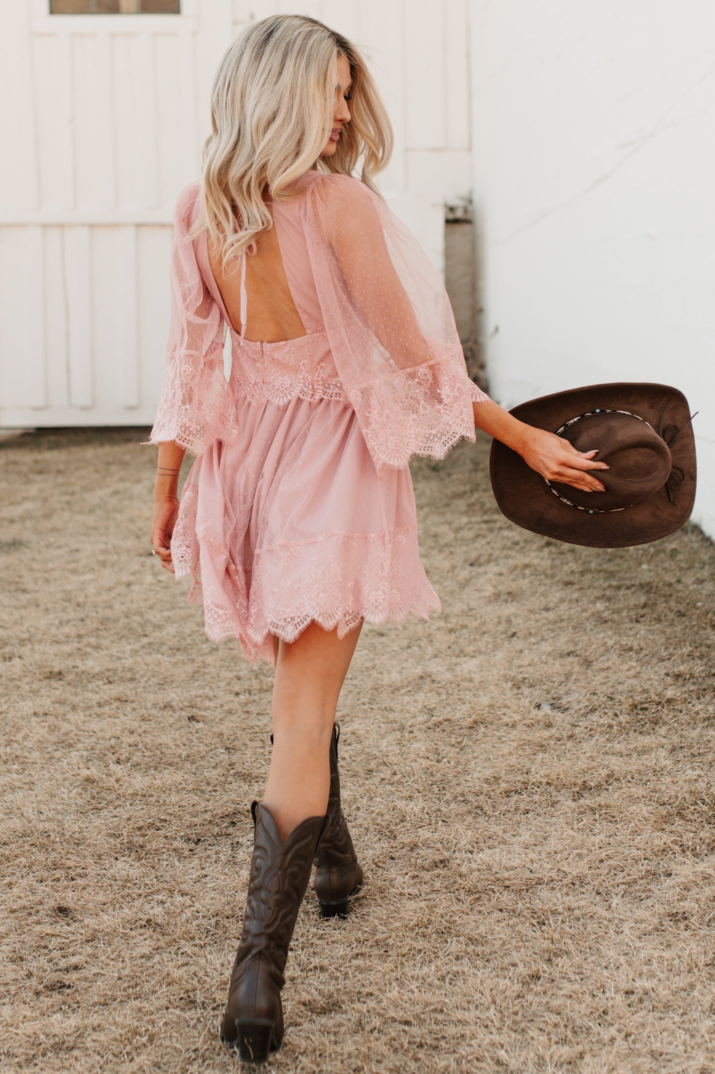 Ethereal Aura Dotted Mesh Mini Dress (Blush)