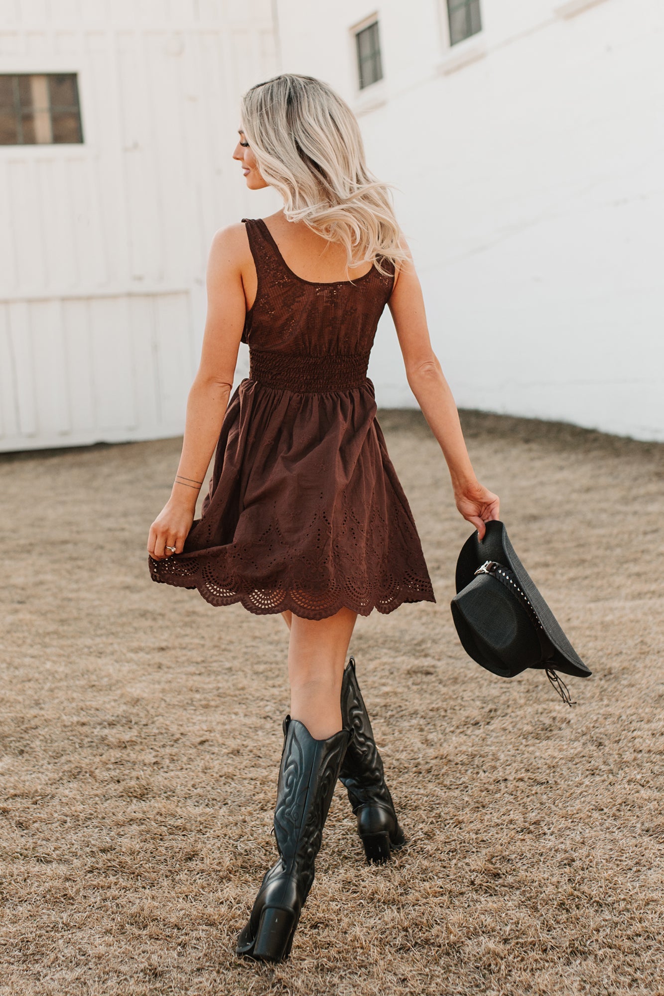 Southern Belle Energy Corset Fit And Flare Mini Dress (Brown)