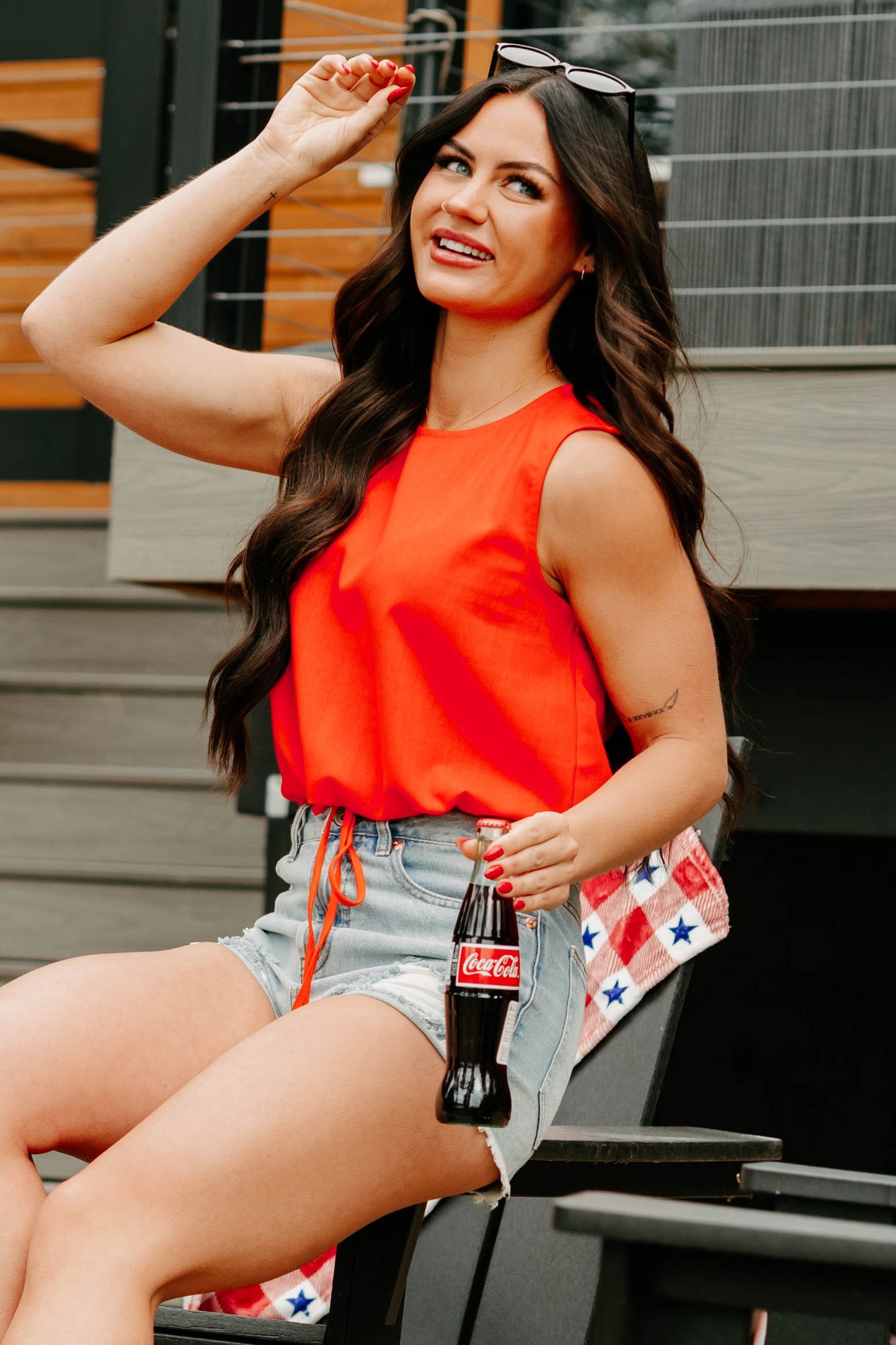 Ease & Elevate Sleeveless Drawstring Hem Top (Tomato)