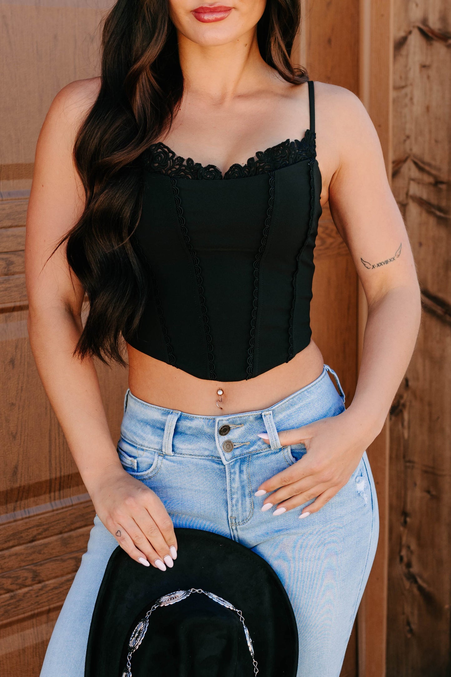 Keep The Spark Lace Trim Corset Top (Black)