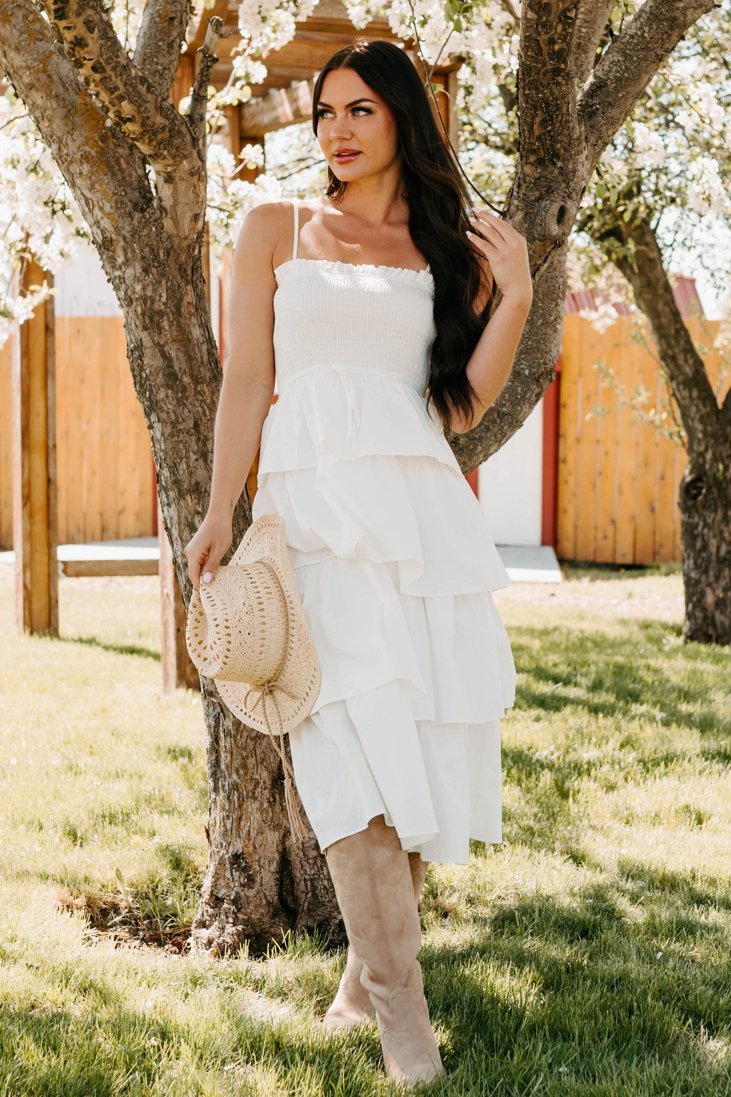 My Unique Perspective Tiered Ruffle Midi Dress (White)