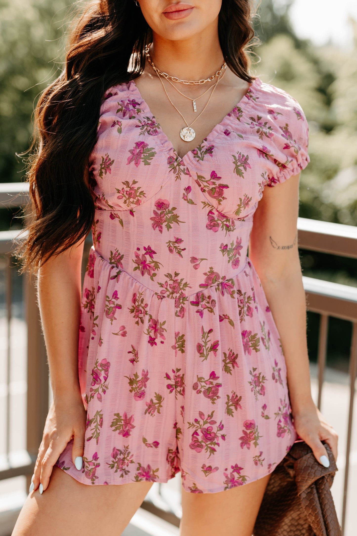 Bloom For You Short Sleeve Floral Romper (Pink)