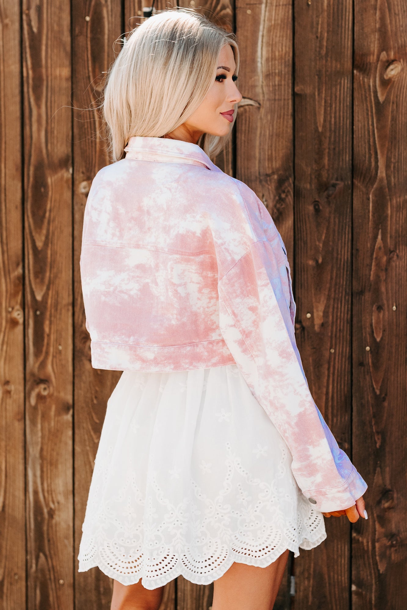 Live Refined Tie-Dye Crop Denim Jacket (Pink)