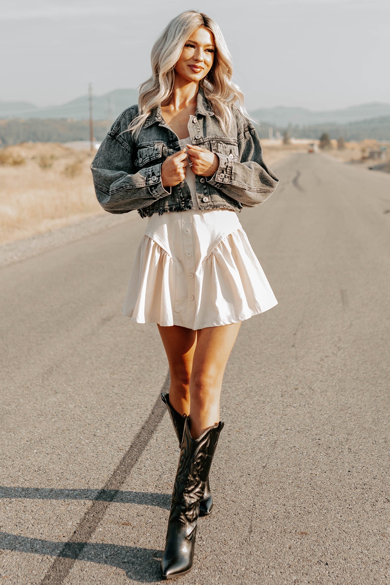 On The Loose Washed Denim Crop Jacket (Black)