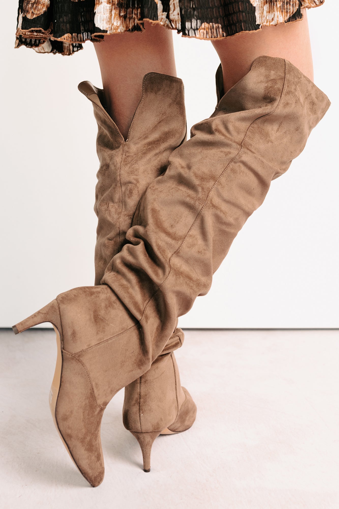 Staying Strong Faux Suede Stiletto Heel Boots (Taupe)