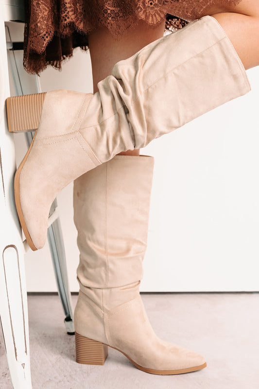 Bare & Bold Chunky Heel Faux Suede Boots (Clay)