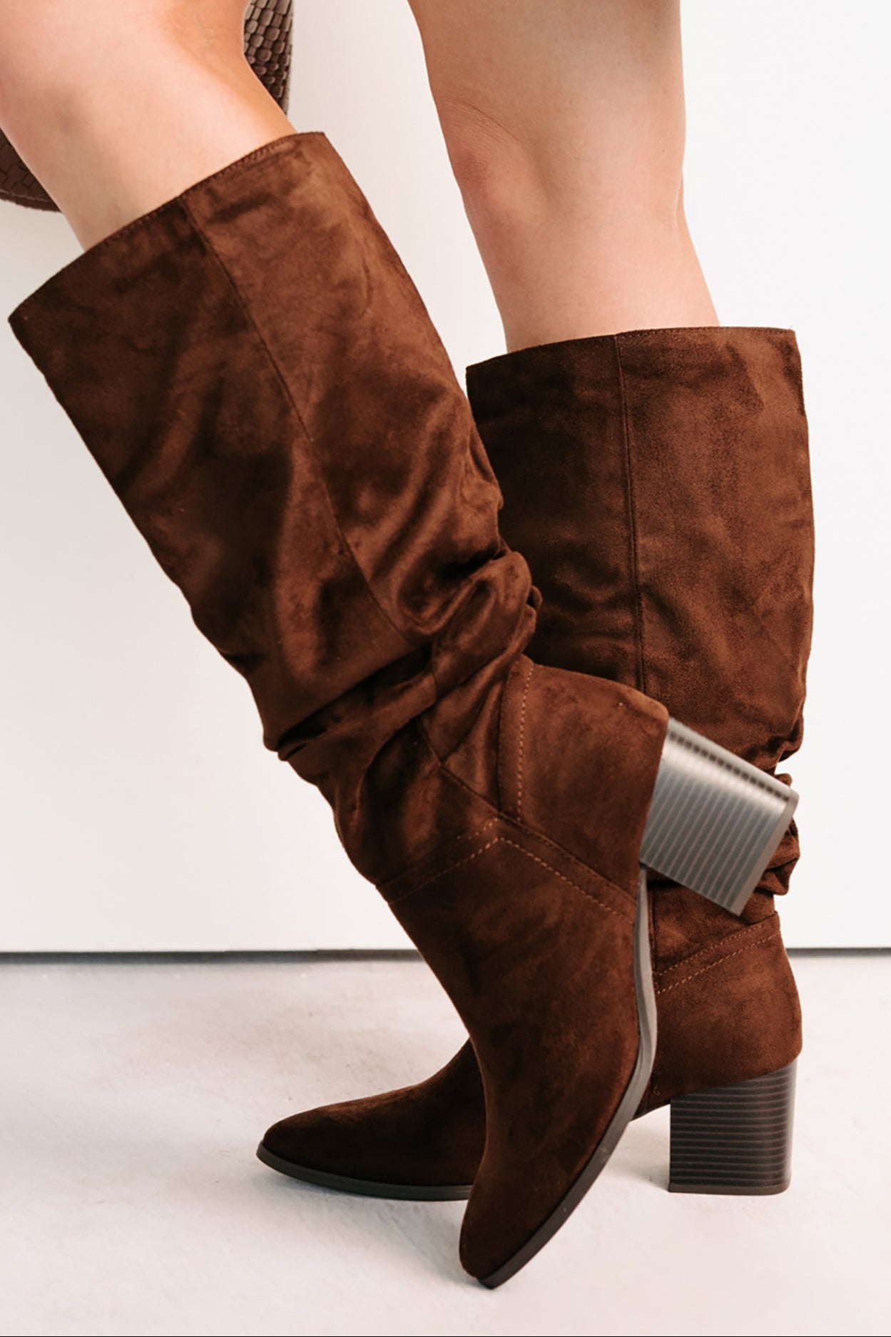 Bare & Bold Chunky Heel Faux Suede Boots (Tobacco)