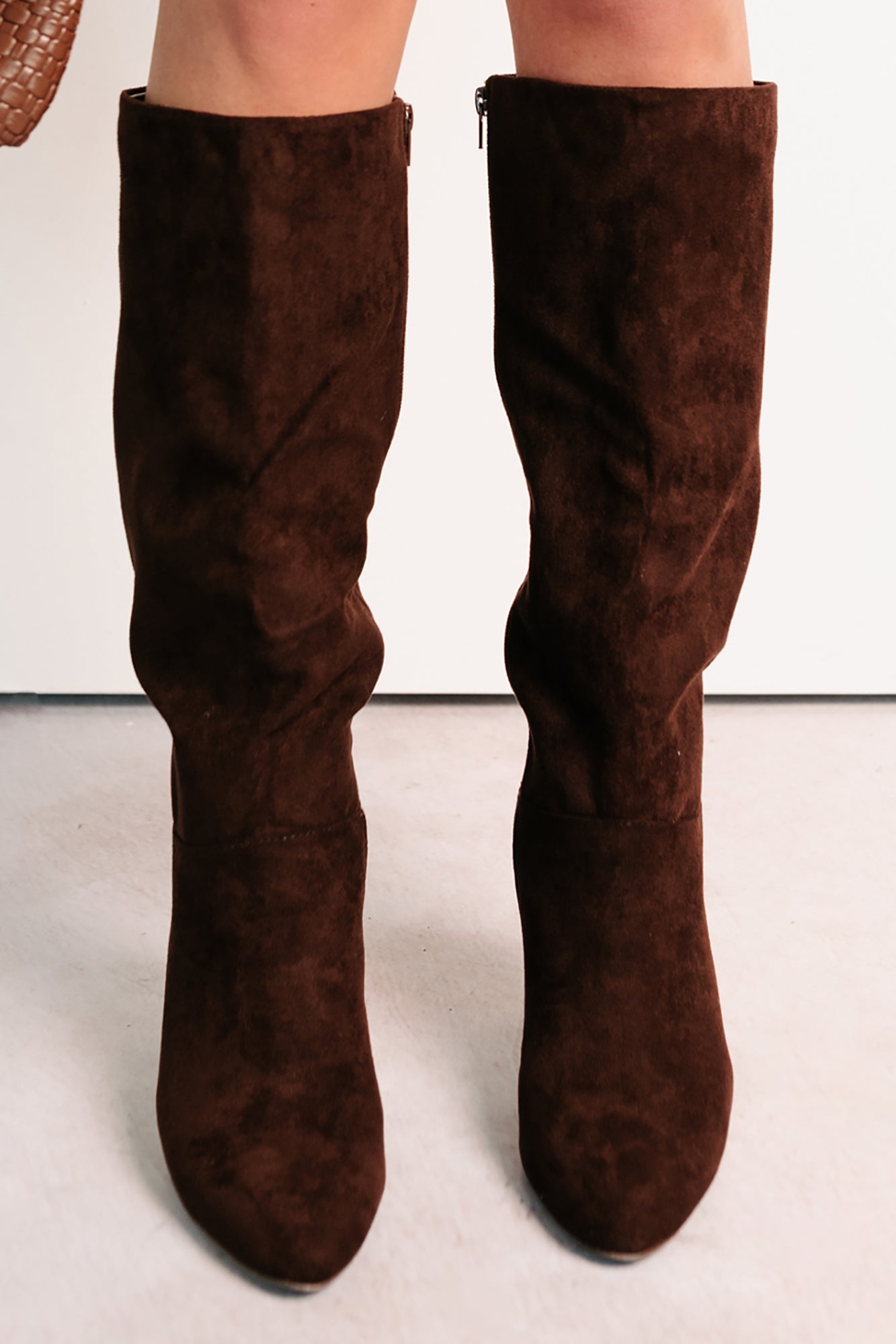 Staying Strong Faux Suede Stiletto Heel Boots (Brown)