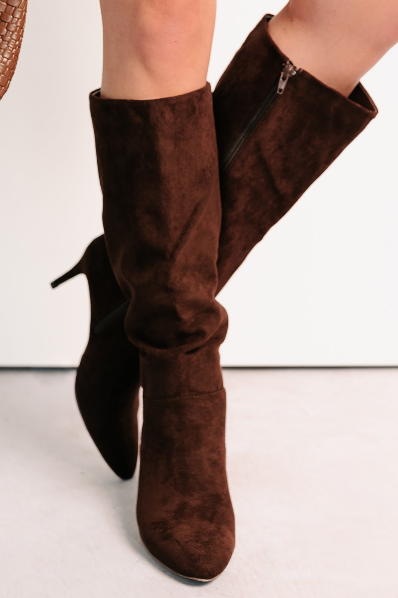 Staying Strong Faux Suede Stiletto Heel Boots (Brown)