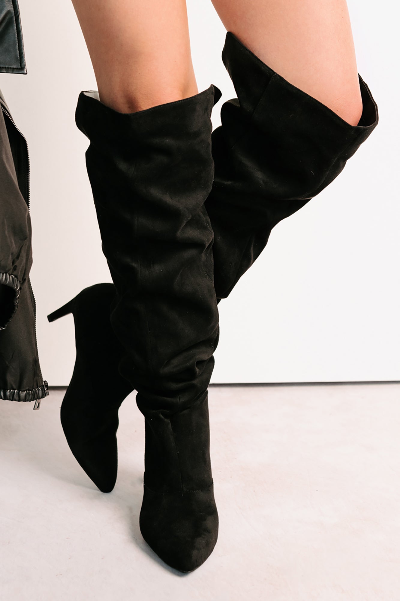 Staying Strong Faux Suede Stiletto Heel Boots (Black)