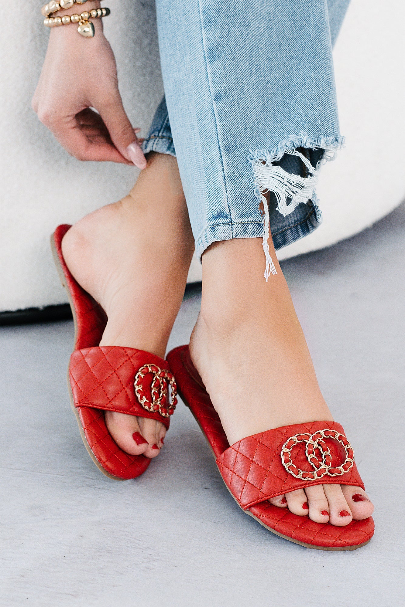 Own Your Elegance Quilted Leather Sandals (Red)