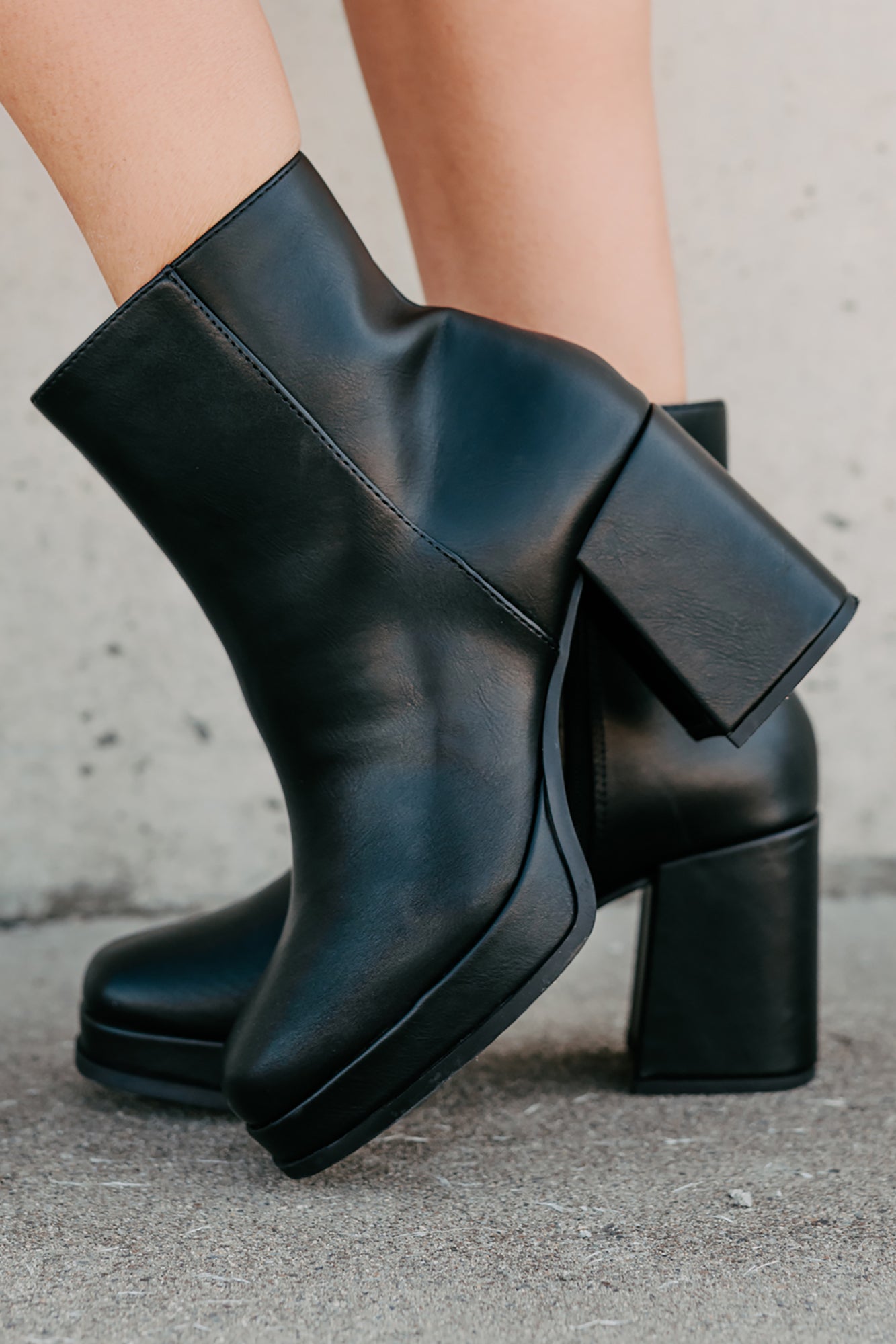 Midnight Drift Faux Leather Platform Booties (Black)