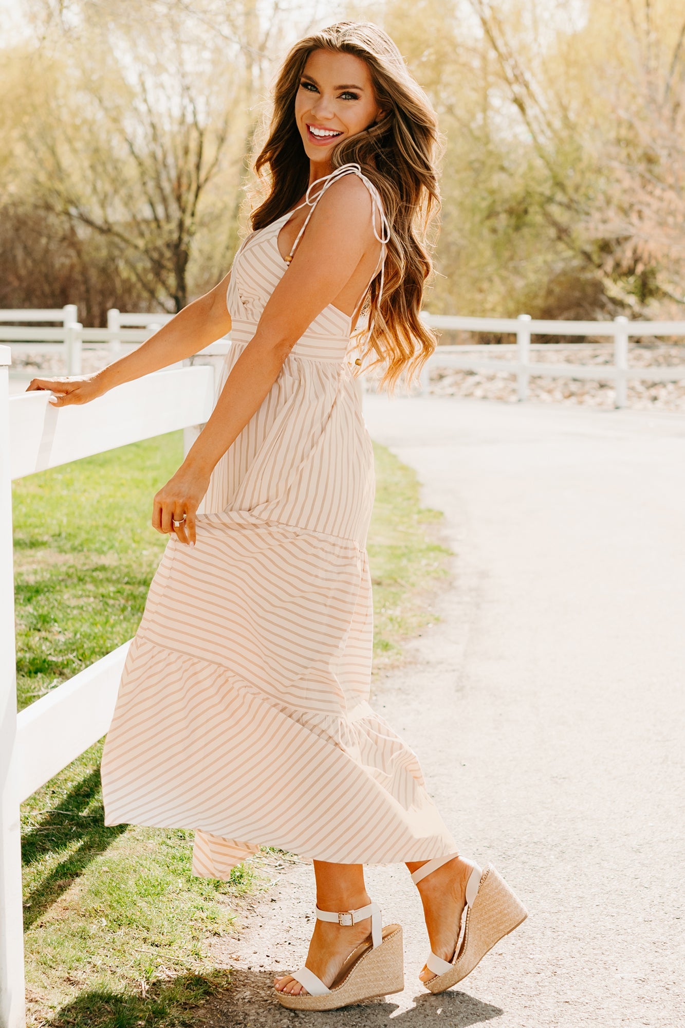 Dancing On Stars Striped Maxi Dress (Taupe)