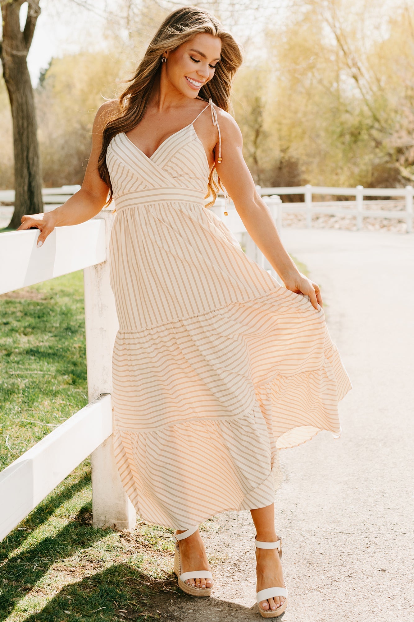 Dancing On Stars Striped Maxi Dress (Taupe)