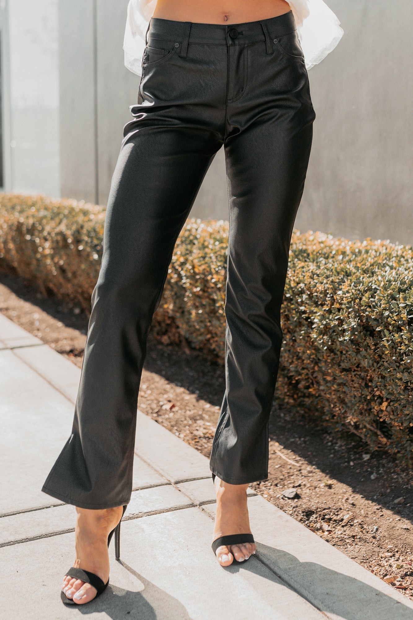 Emberly Faux Leather Bootcut Kancan Pants (Black)