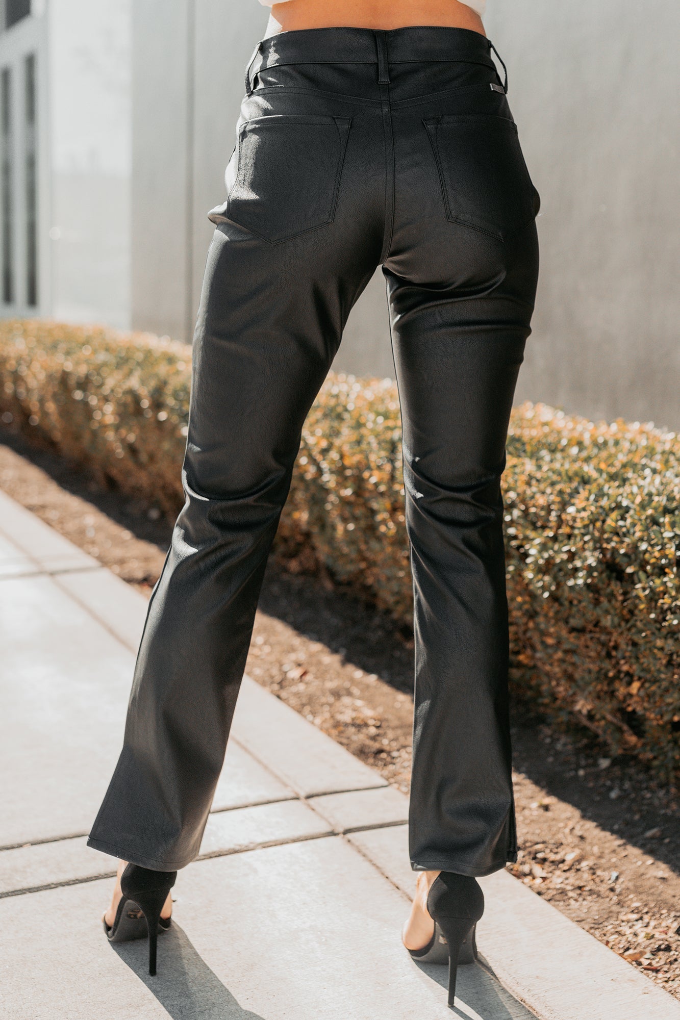 Emberly Faux Leather Bootcut Kancan Pants (Black)