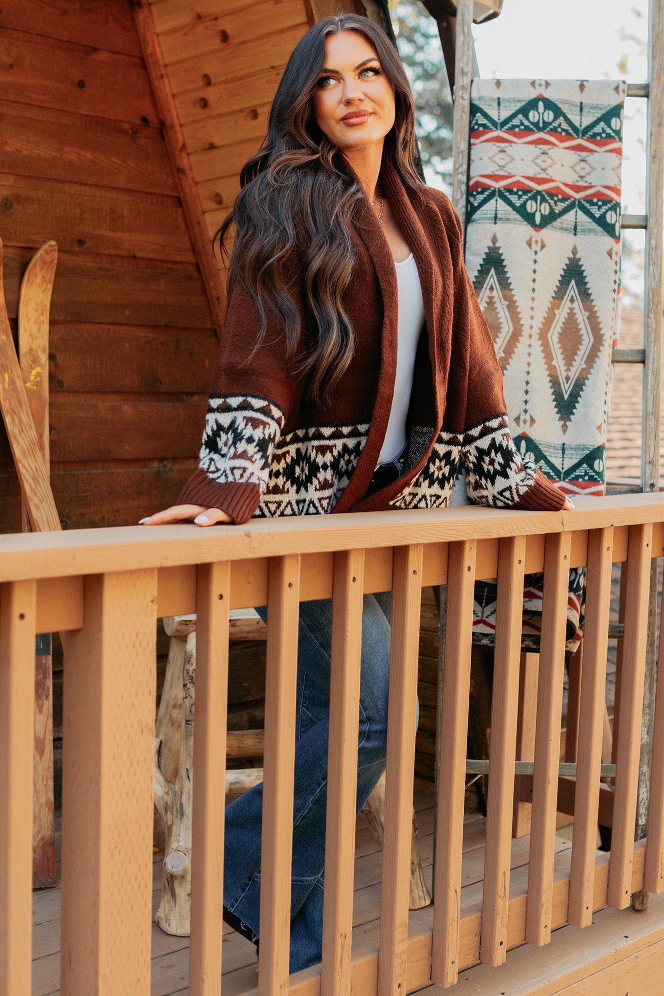 As It Goes Long Sleeve Aztec Cardigan (Dark Brown)