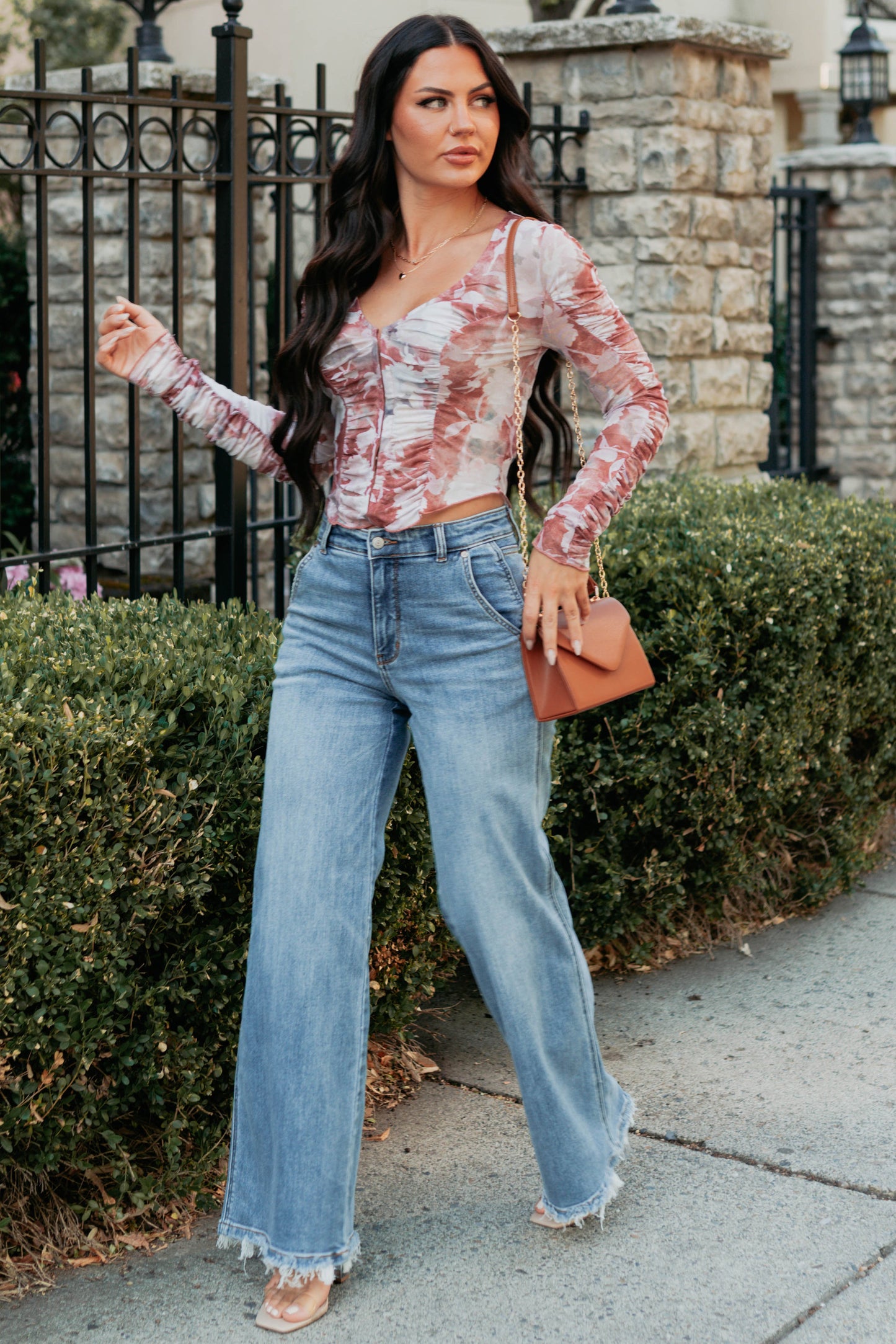 Lasting Touch Long Sleeve Floral Top (Maroon)