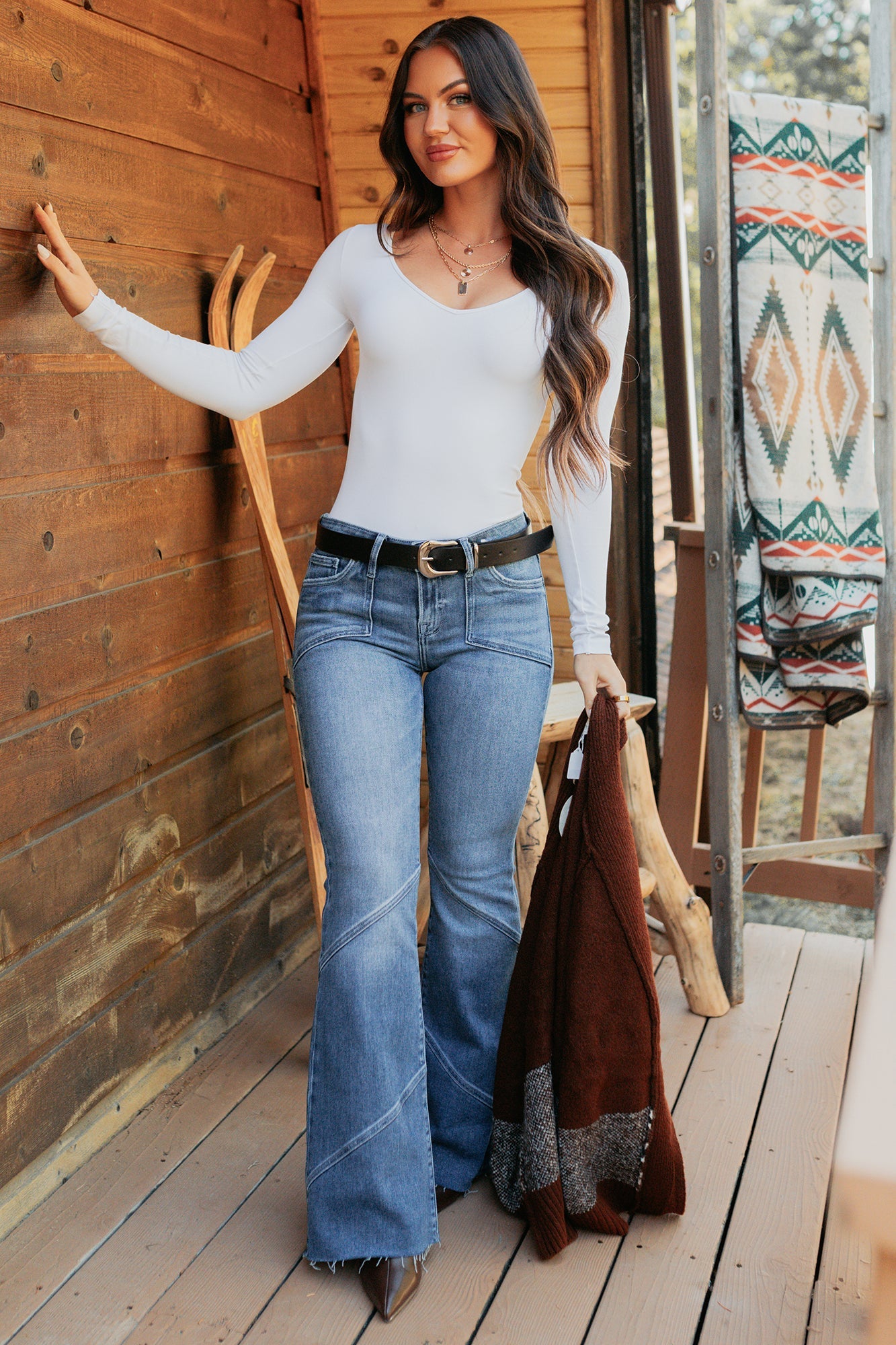 Everyday Lovely V Neck Long Sleeve Bodysuit (White)