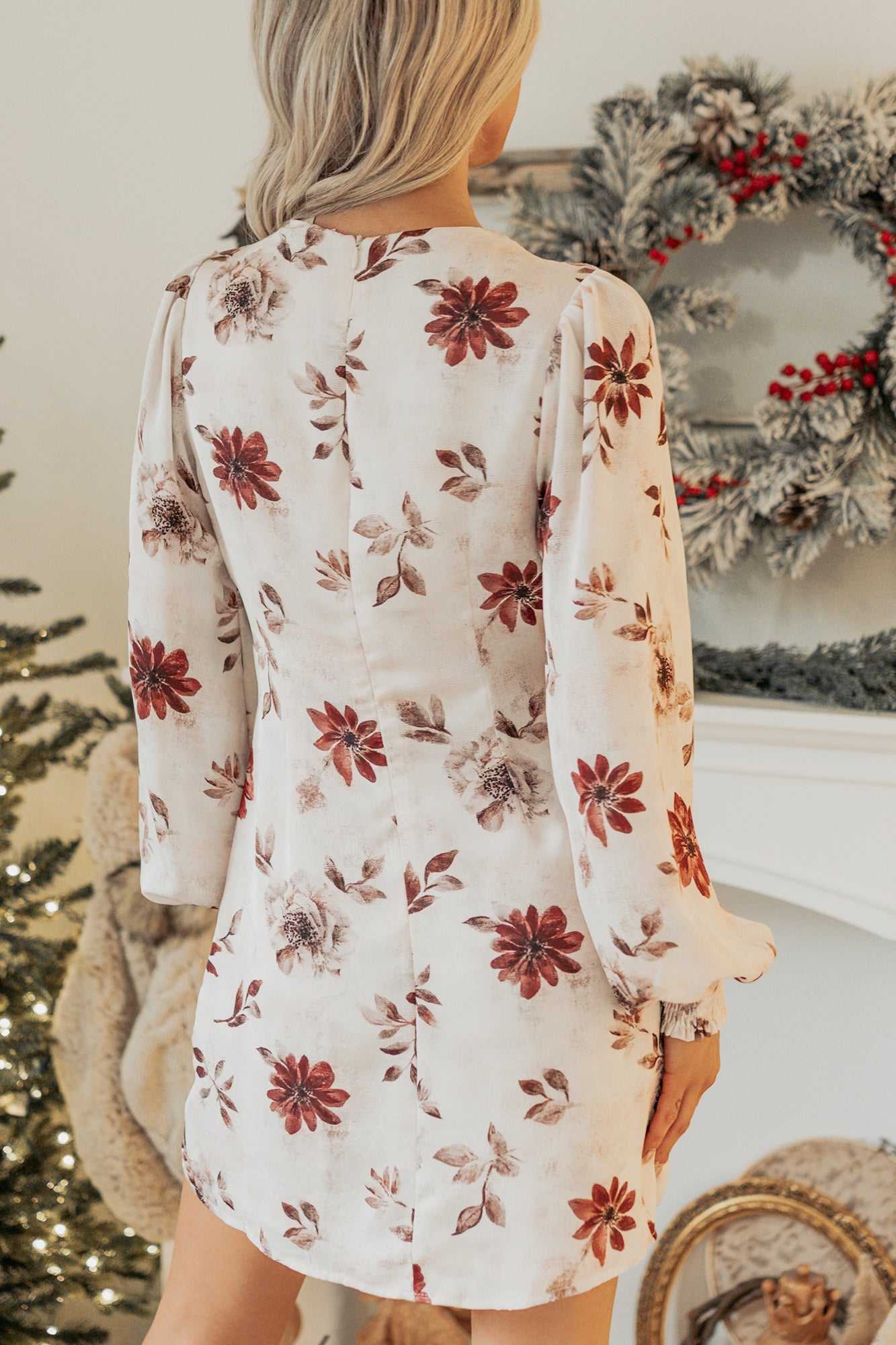 Flirty Thing Long Sleeve Floral Mini Dress (Light Blush)
